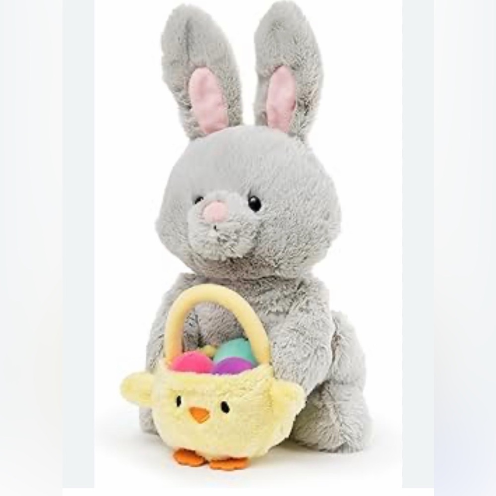 GUND Easter Gray Bunny Rabbit Yellow Chick Basket Plush Stuffed Toy 13" NWT